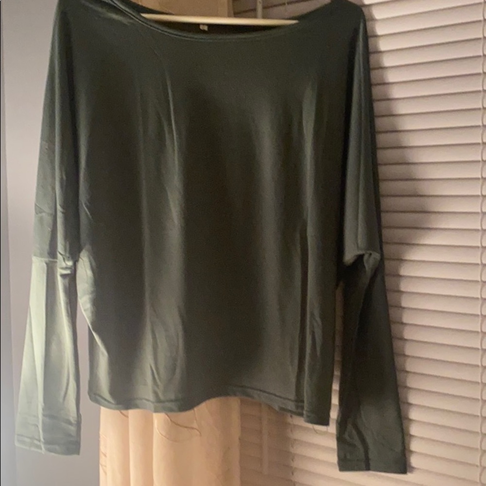 Green long sleeve off the shoulder top